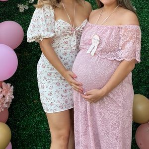 Pink & white Flower Mini Dress